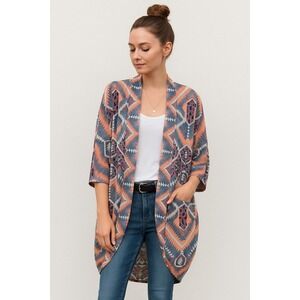 Anthropologie‎ E by Eloise Sheer Cocoon Kimono Geometric Print One Size NWOT